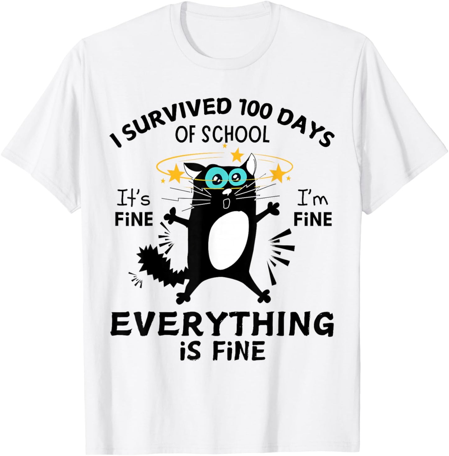 Funny Cat I Survived 100 Days Of School T-Shirt - T-Shirt | White
