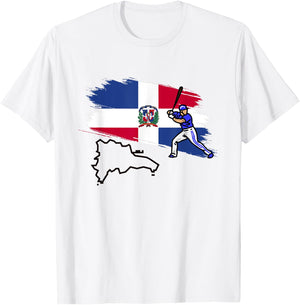 Dominican Republic Flag Baseball Player Dominican Pride T-Shirt - T-Shirt | White