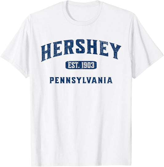 Visit Hershey Pennsylvania Vintage Athletic Souvenir T-Shirt - T-Shirt | White