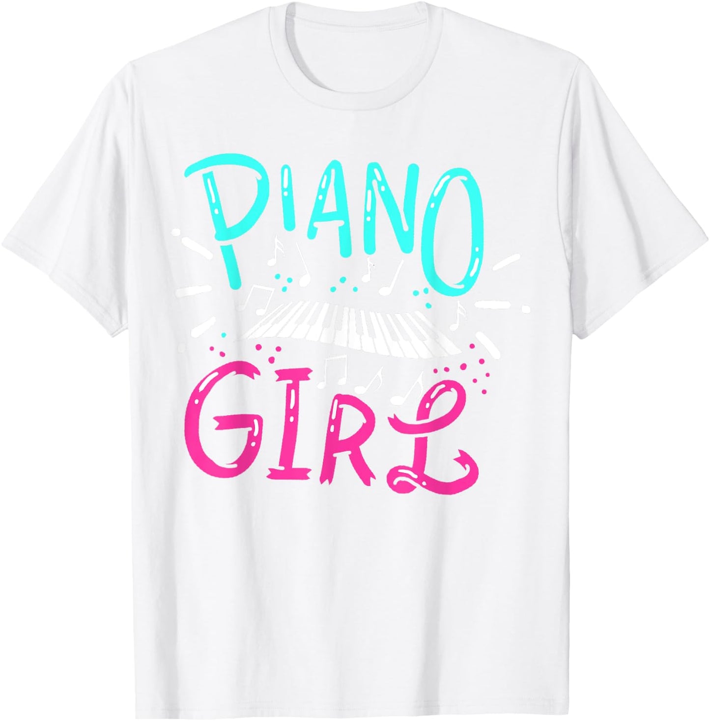 Piano Girl Pianist Music Notes Gift T-Shirt - T-Shirt | White