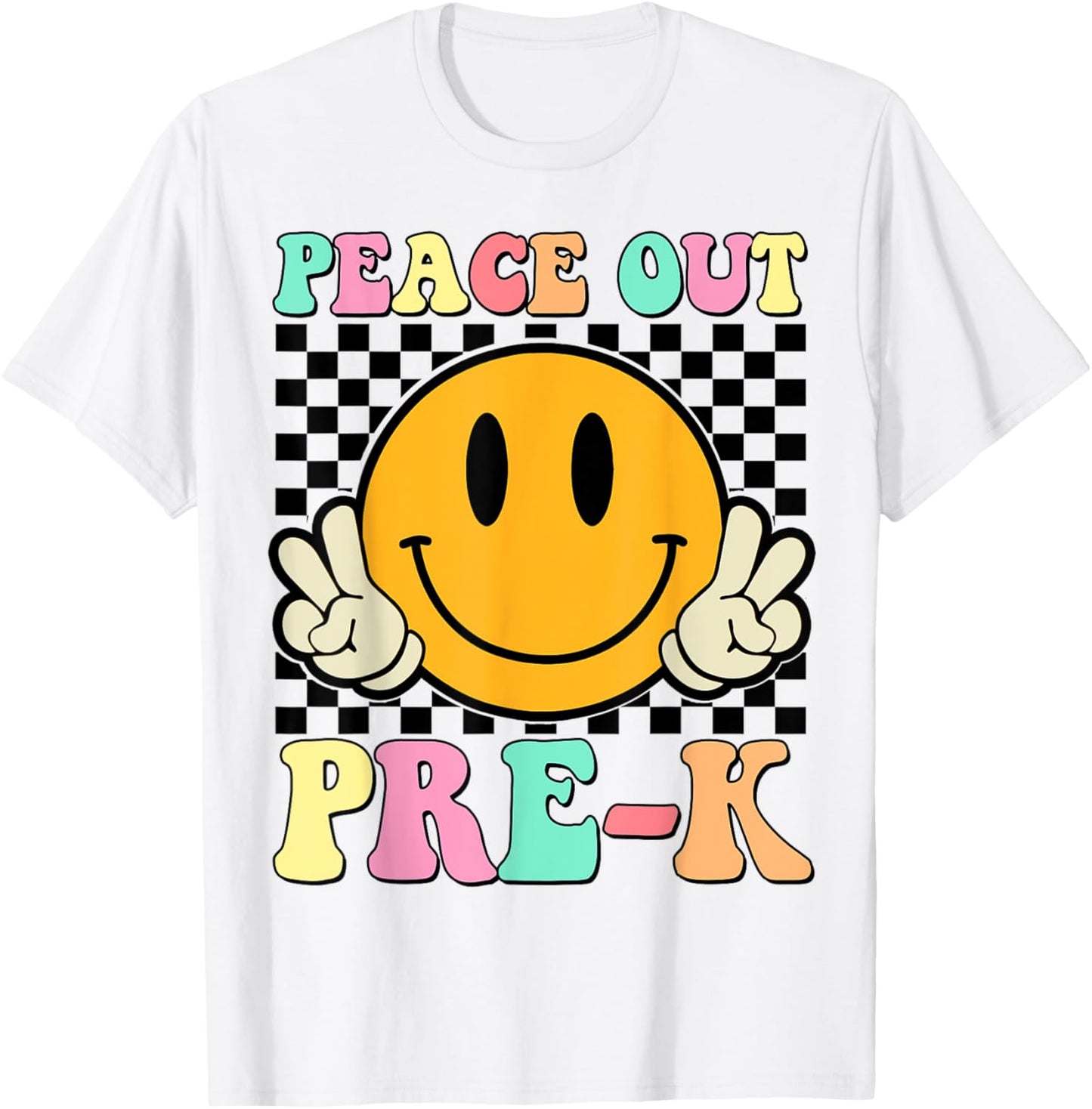 Peace Out Pre-K Retro Smile Teacher Kids Last Day Of School T-Shirt - T-Shirt | White