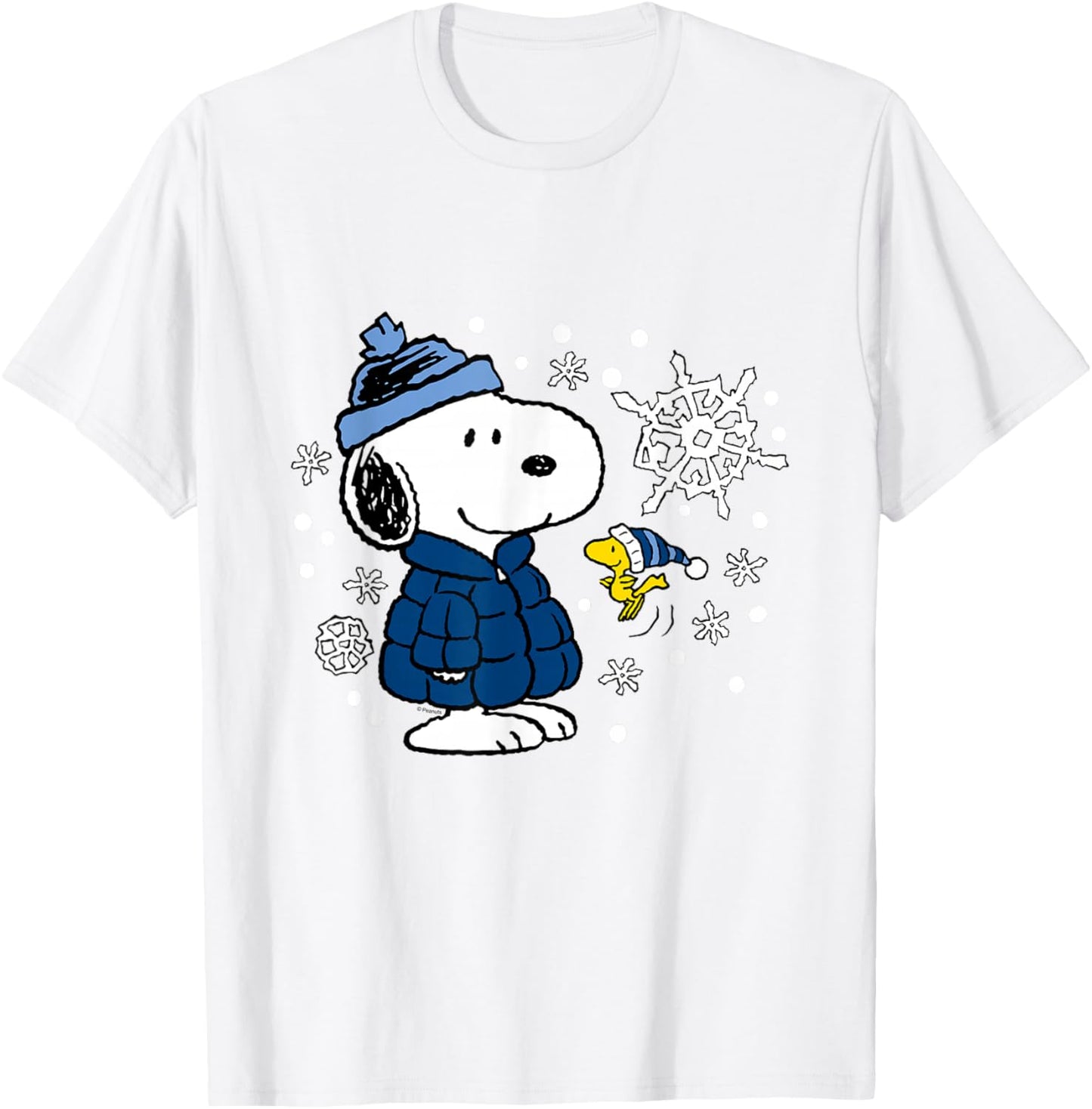 Peanuts - Snoopy Woodstock Cozy Winter Snowflakes T-Shirt - T-Shirt | White