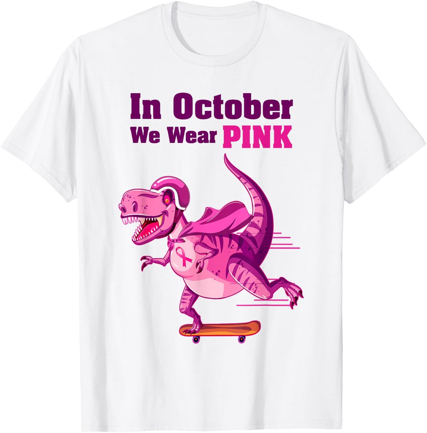 In October We Wear Pink Breast Cancer Trex Dino Kids T-Shirt - T-Shirt | White