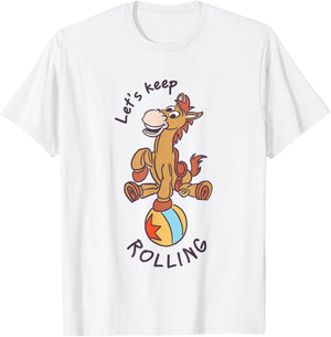 Disney Pixar Toy Story Cute Bullseye Let's Keep Rolling Logo T-Shirt - T-Shirt | White