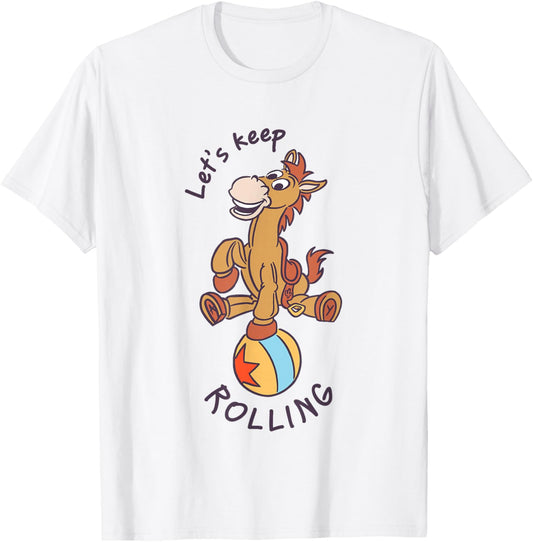 Disney Pixar Toy Story Cute Bullseye Let's Keep Rolling Logo T-Shirt - T-Shirt | White