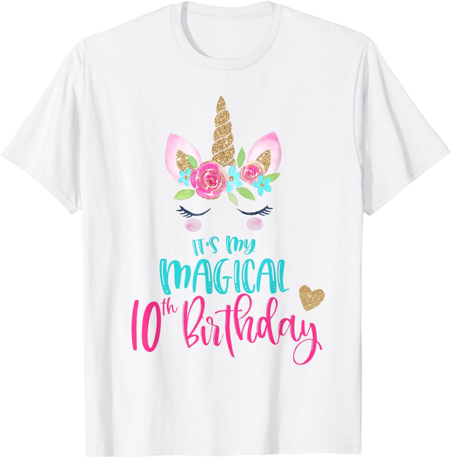 Unicorn 10th Birthday Party Shirt Girl 10 Years Old T-Shirt - T-Shirt | White