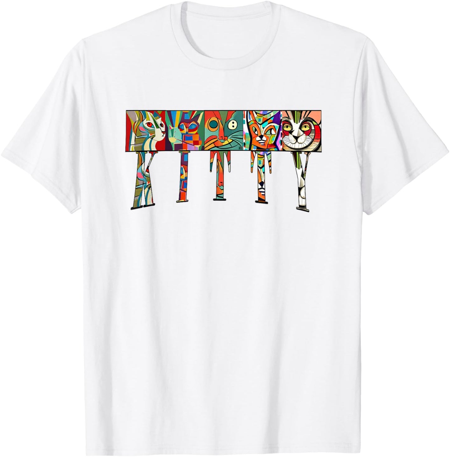 Mid-Century Modern Cubism Expressionist Cats Kitty Art T-Shirt - T-Shirt | White