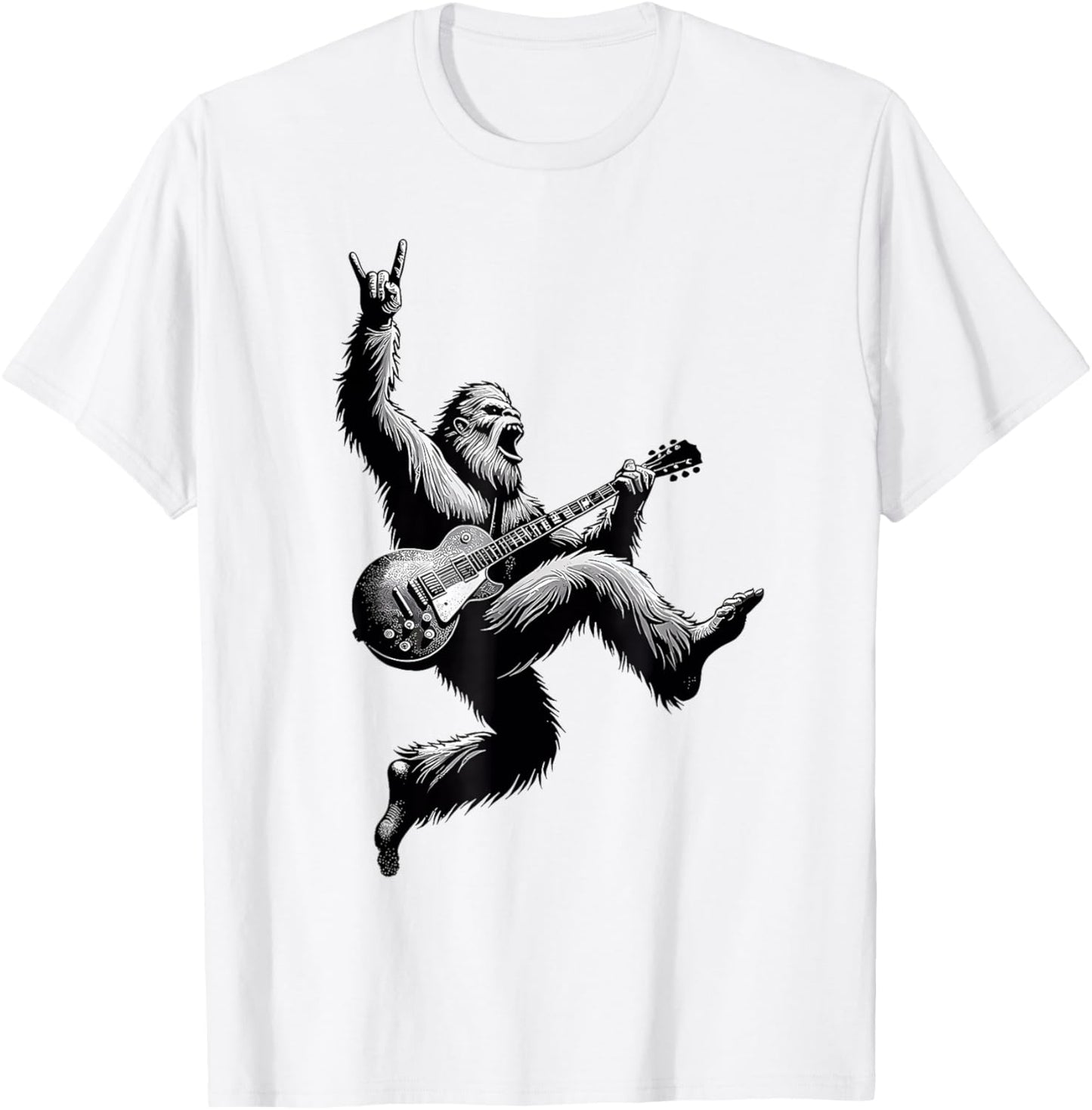 Bigfoot Playing A Electric Guitar Rock On Sasquatch Big Foot T-Shirt - T-Shirt | White