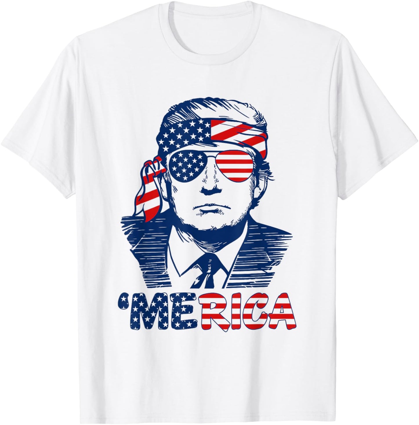 'MERICA TRUMP Happy 4th Of July Trump American Flag Funny Women Men T-Shirt - T-Shirt | White