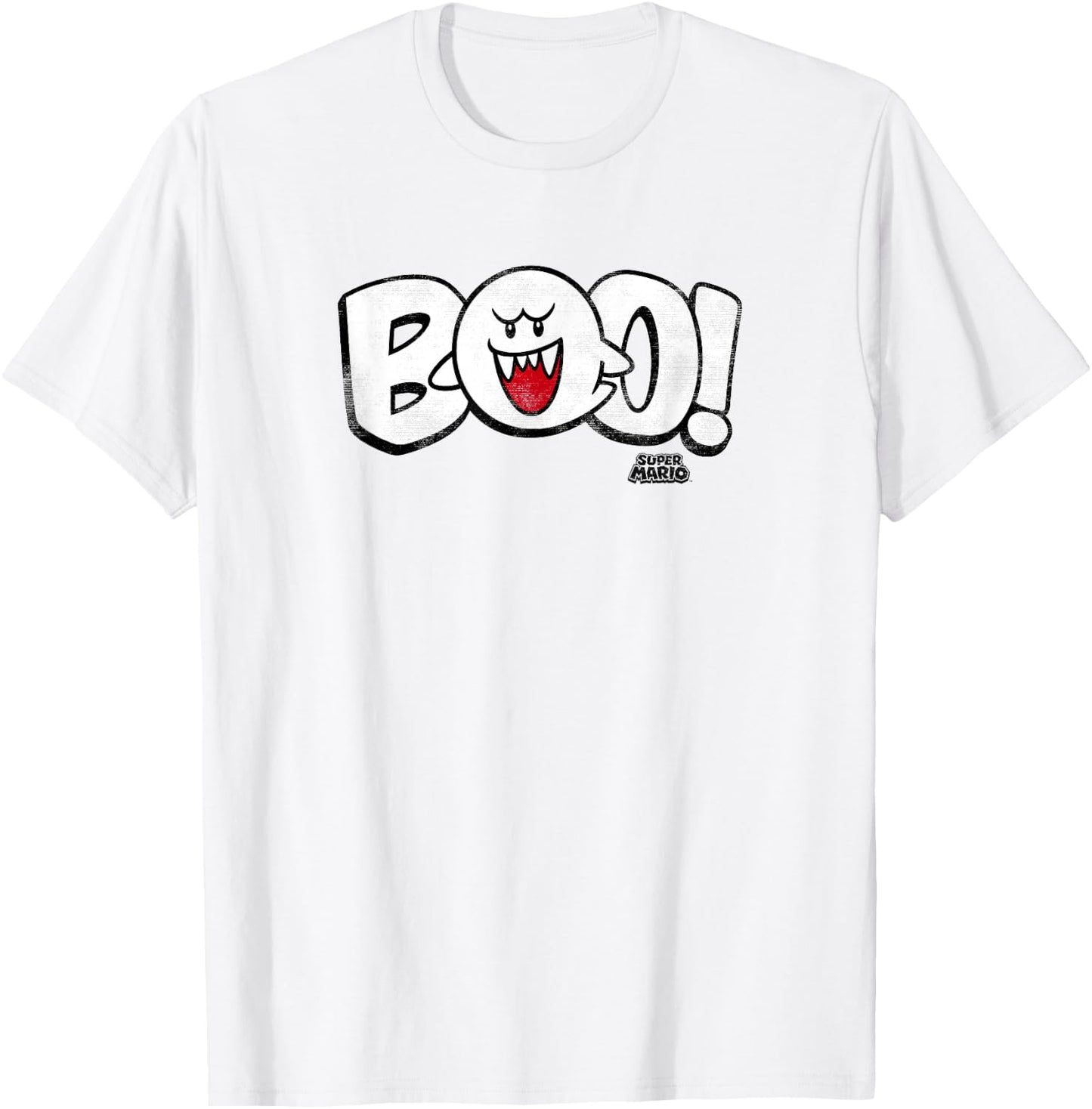 Super Mario Bros Halloween Boo Spooky Vintage Nintendo Logo T-Shirt - T-Shirt | White