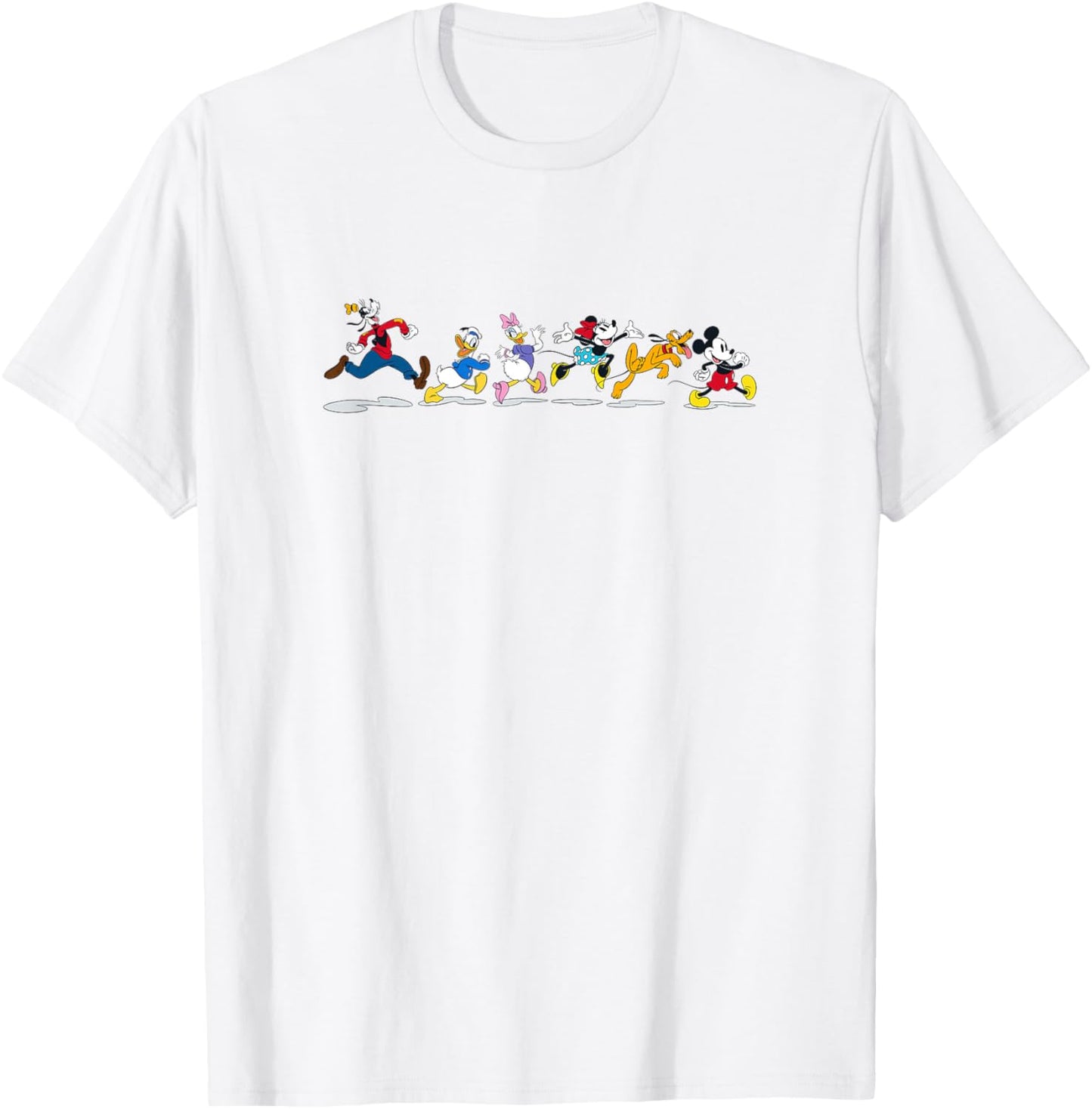 Disney Mickey And Friends Group Walk Line Up Banner Portrait T-Shirt - T-Shirt | White