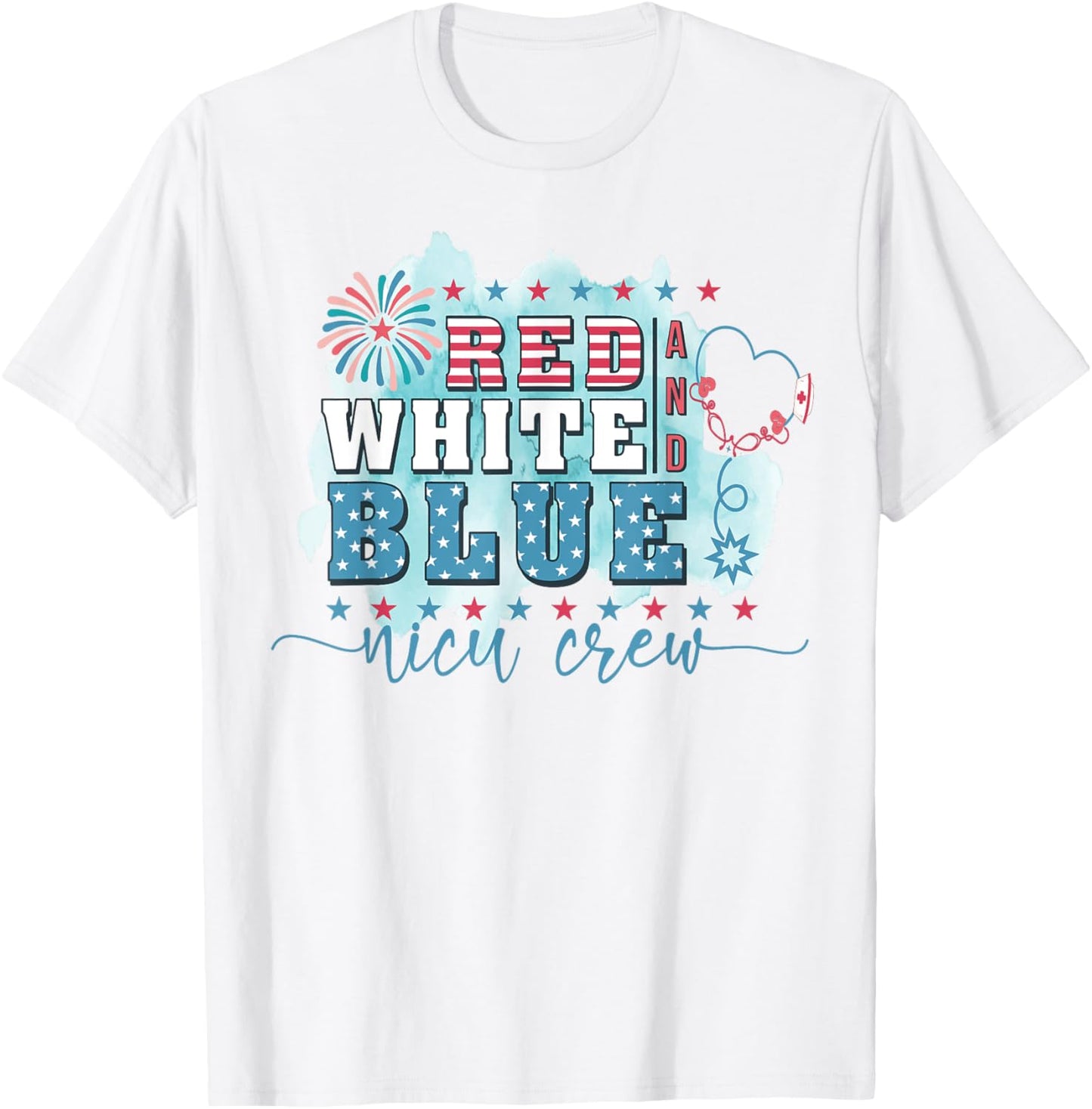 Red White Blue Nicu Nurse Crew 4th Of July Nicu Nursing Men T-Shirt - T-Shirt | White