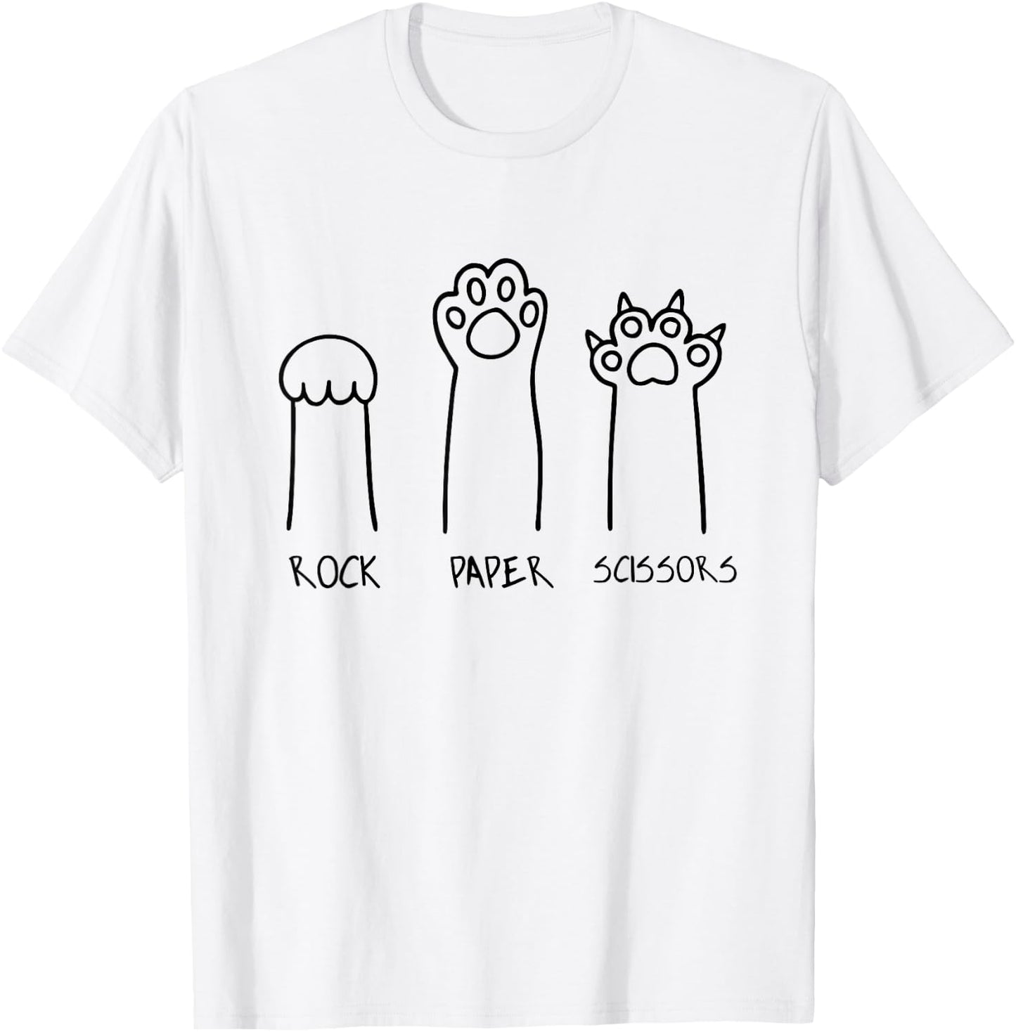 Rock Paper Scissors Hand Game Cute Paw Funny Cat Introvert T-Shirt - T-Shirt | White