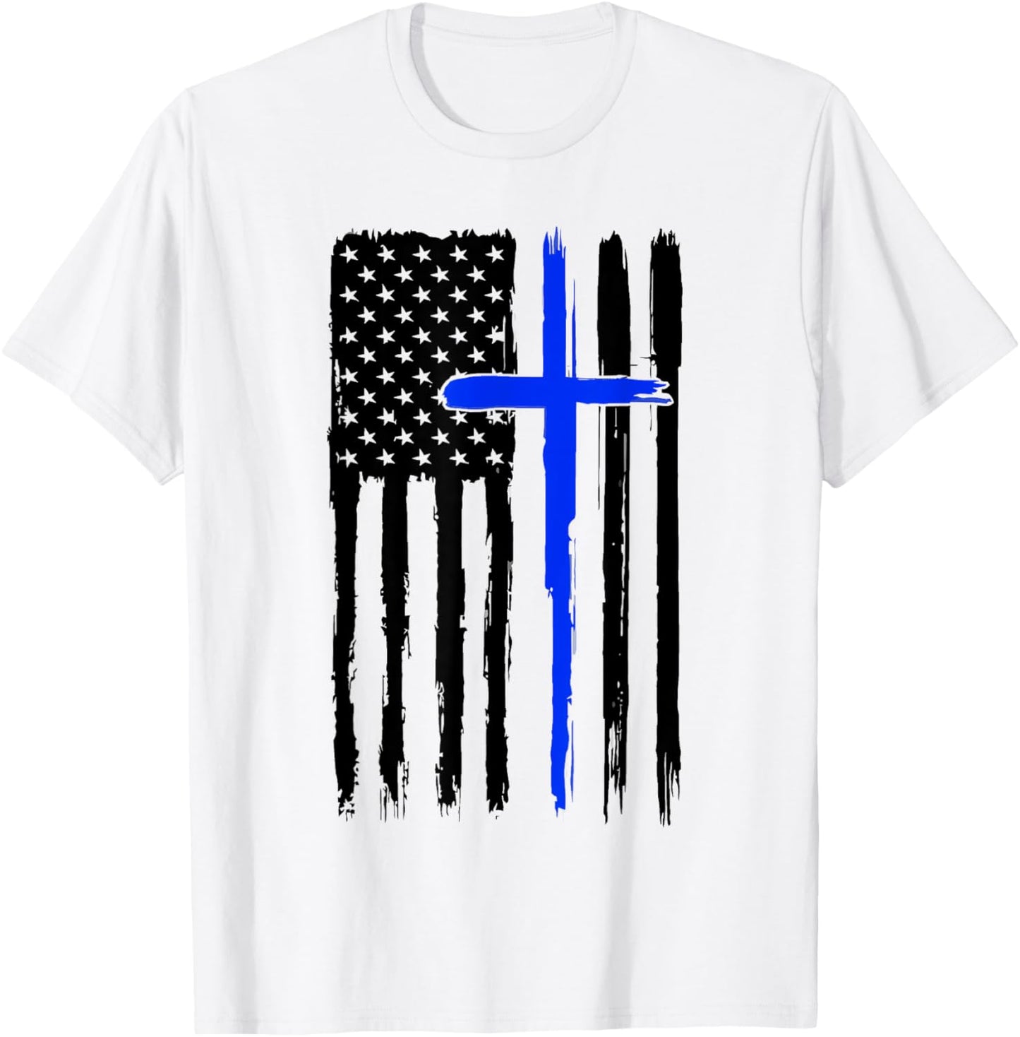 Thin Blue Crossed Line Jesus Christian Police Officer Cop T-Shirt - T-Shirt | White