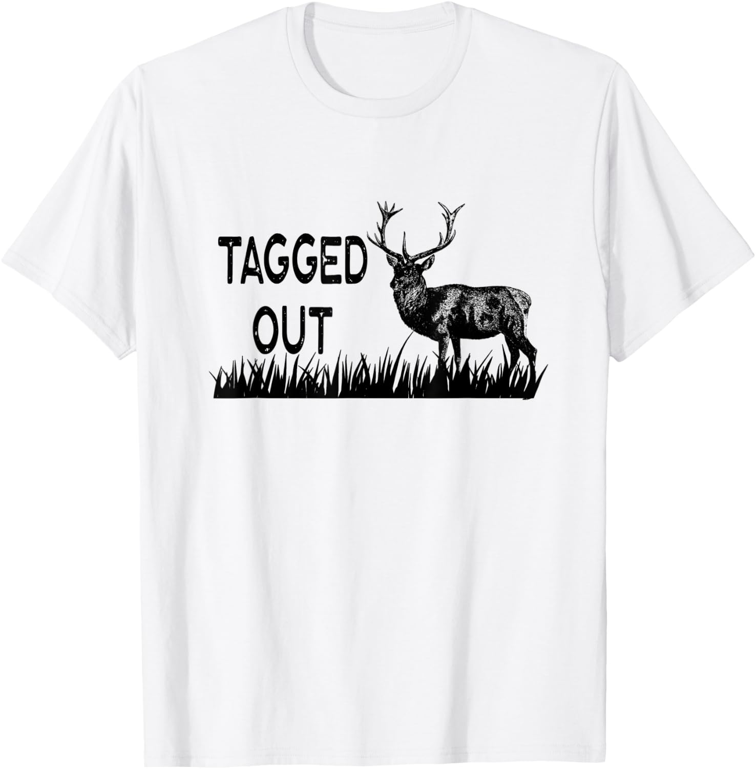 Tagged Out Vintage Graphic Hunter Hunt Elk Deer Antler Rack T-Shirt - T-Shirt | White