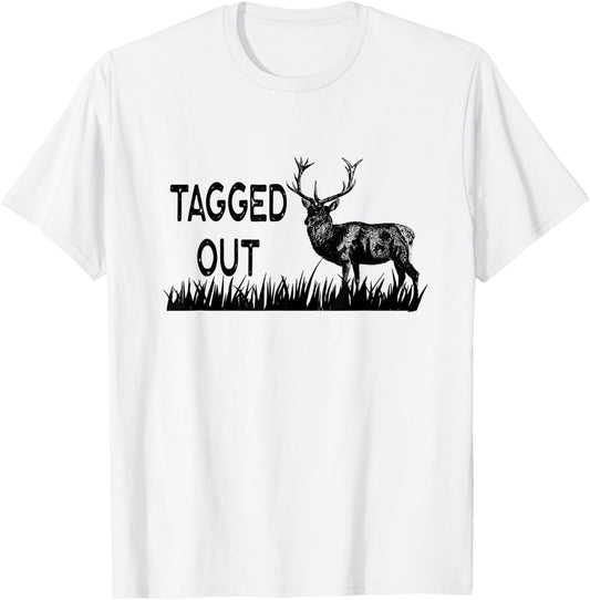 Tagged Out Vintage Graphic Hunter Hunt Elk Deer Antler Rack T-Shirt - T-Shirt | White