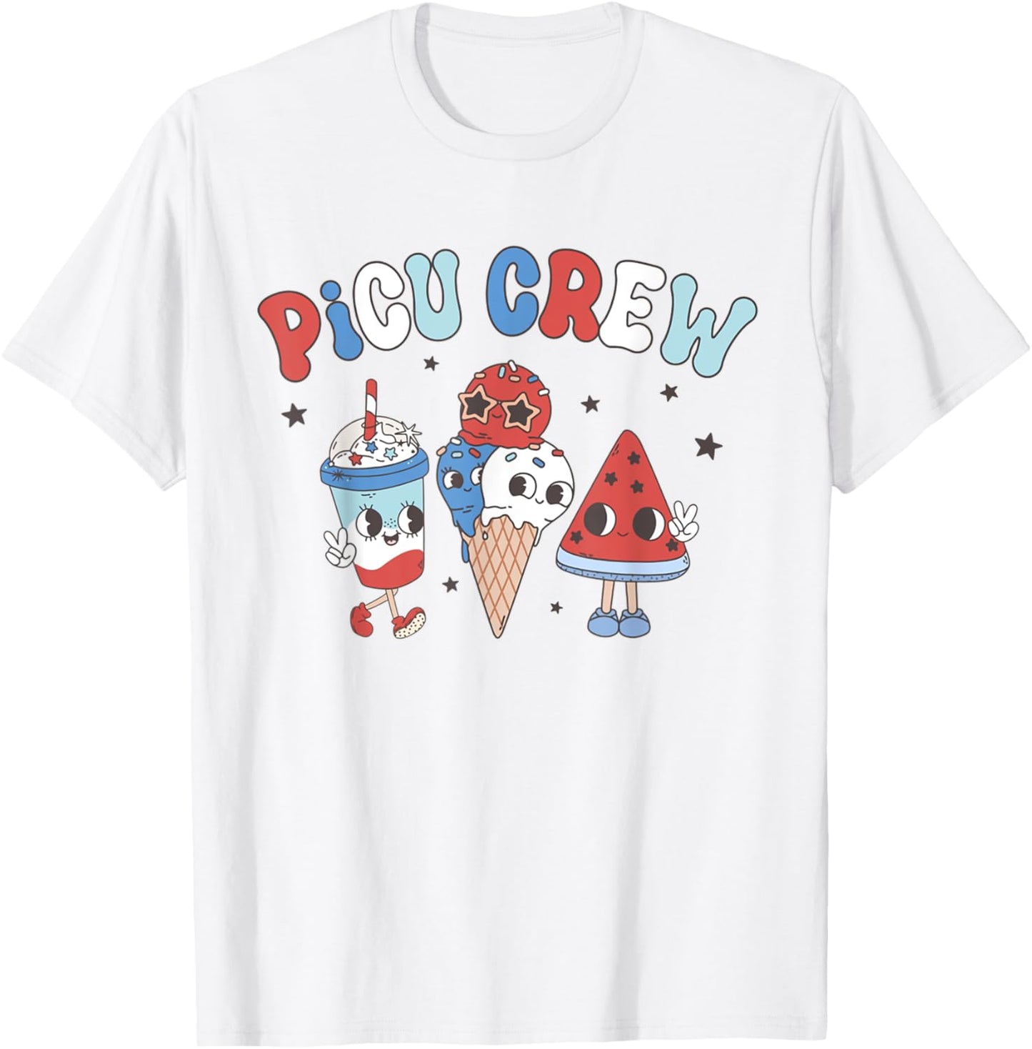 Retro PICU Nurse 4th Of July Popsicle American PICU Squad T-Shirt - T-Shirt | White