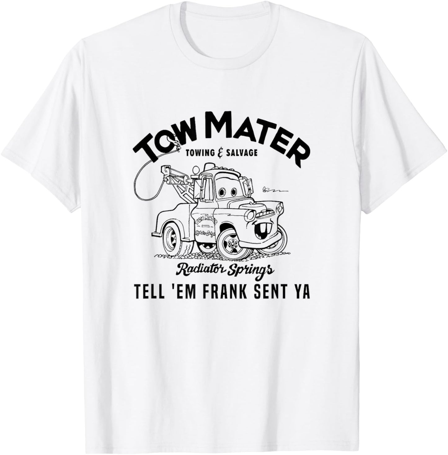 Disney Pixar Cars Tow Mater Towing & Salvage Outline Logo T-Shirt - T-Shirt | White