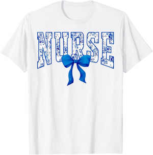 Toile De Jouy Nurse Coquette Bow Nurse Floral T-Shirt - T-Shirt | White