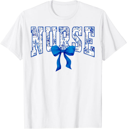 Toile De Jouy Nurse Coquette Bow Nurse Floral T-Shirt - T-Shirt | White