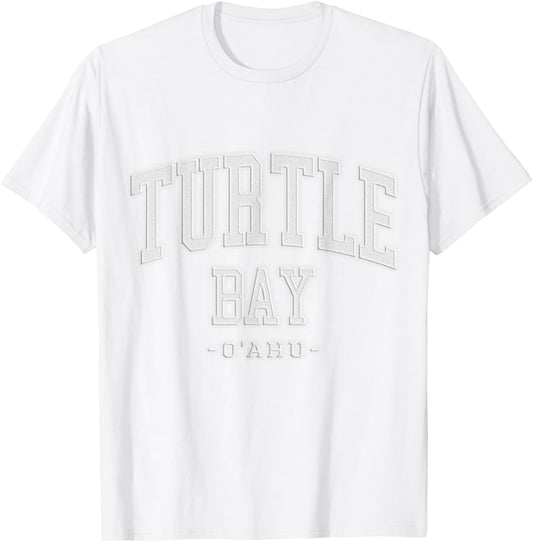 Stitched Letters Varsity Font Turtle Bay Oahu Hawaii T-Shirt - T-Shirt | White
