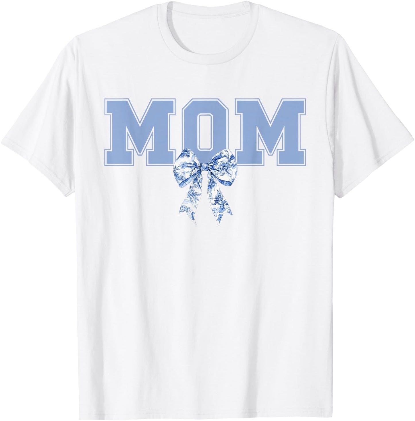 Mom Coquette Toile Blue Bow Boy Mom Cute Mother's Day Mama T-Shirt - T-Shirt | White