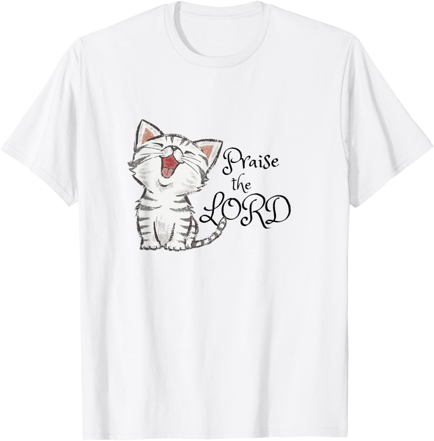 Christian scripture gift with cute cat, Praise The Lord T-Shirt - T-Shirt | White