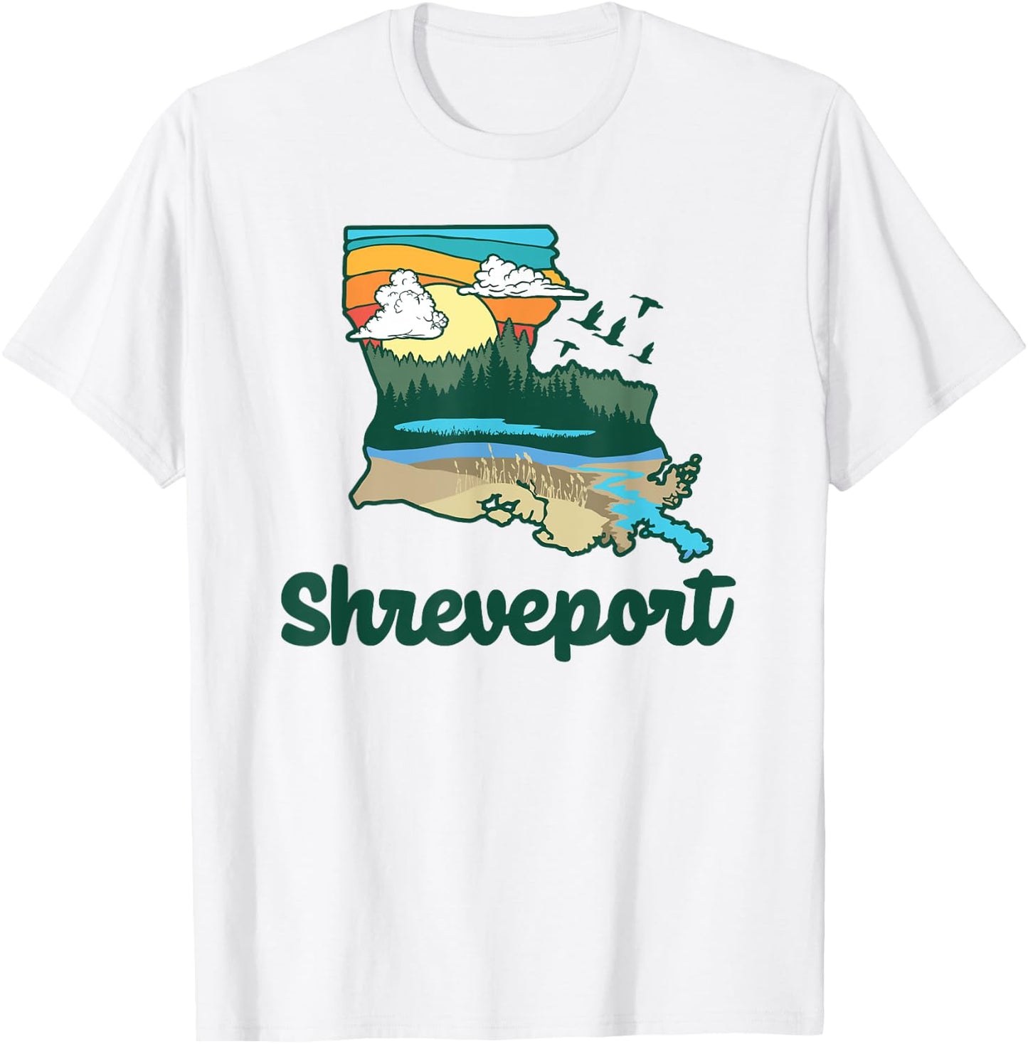 Retro Shreveport Louisiana Nature & Outside Lover Graphic T-Shirt - T-Shirt | White