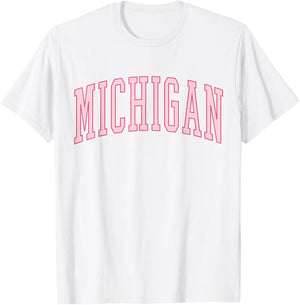 Preppy Varsity Pink Michigan T-Shirt - T-Shirt | White