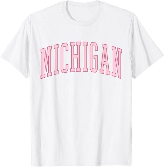 Preppy Varsity Pink Michigan T-Shirt - T-Shirt | White