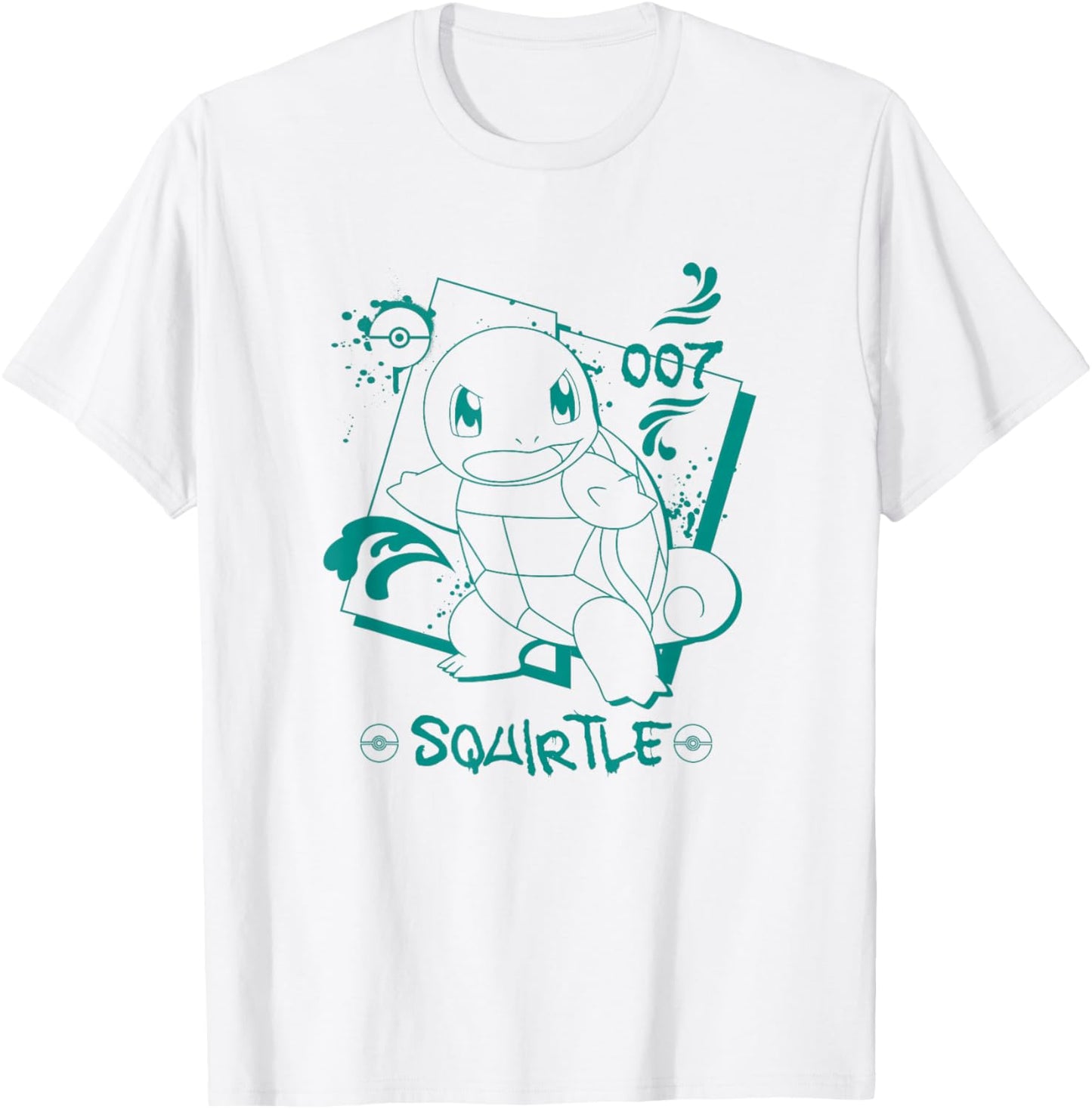 Pokémon Squirtle 007 Graffiti Paint Drip Sketch Portrait T-Shirt - T-Shirt | White