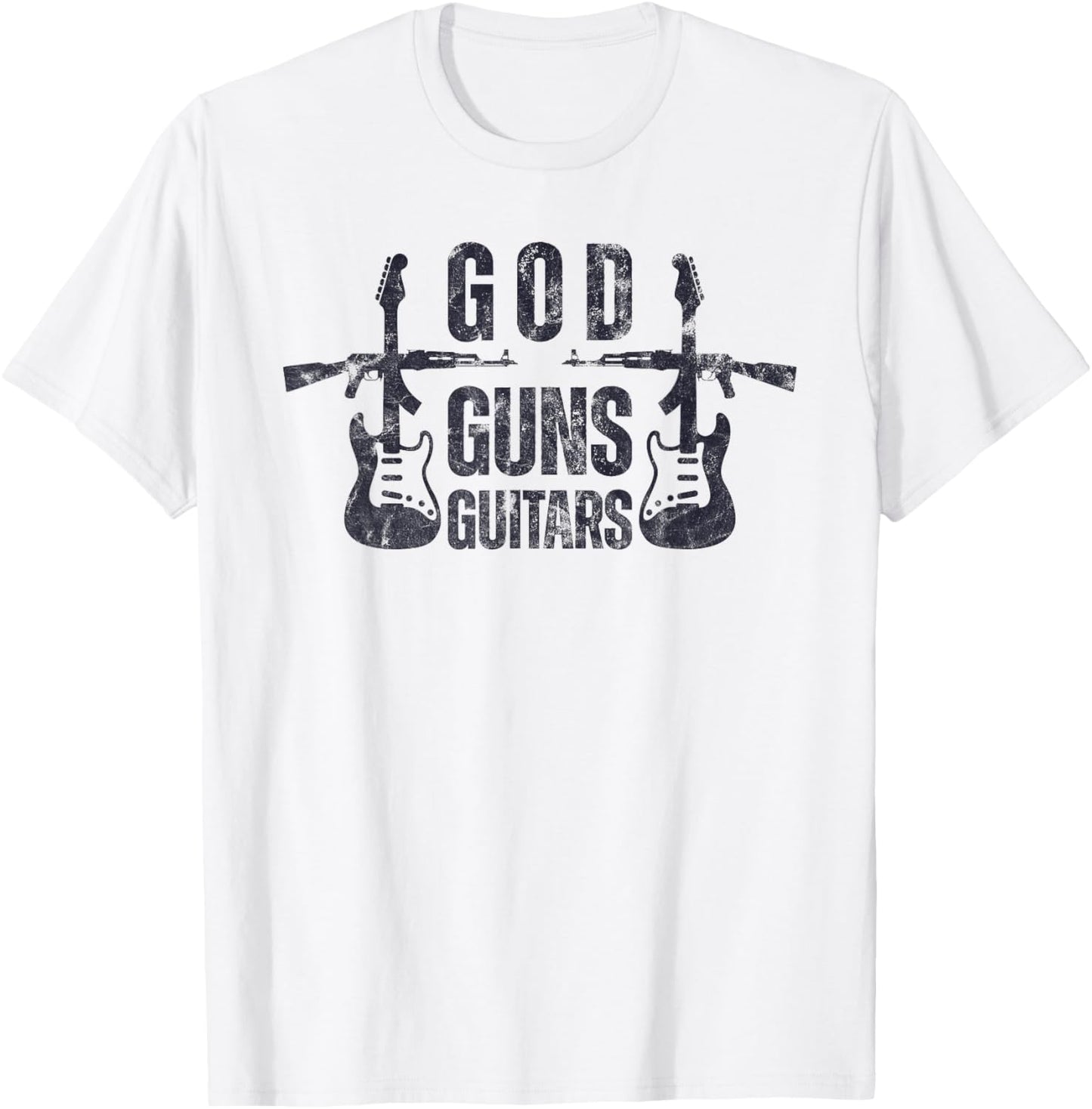 God Guns Guitar Funny Christian Guitar Lover T-Shirt - T-Shirt | White
