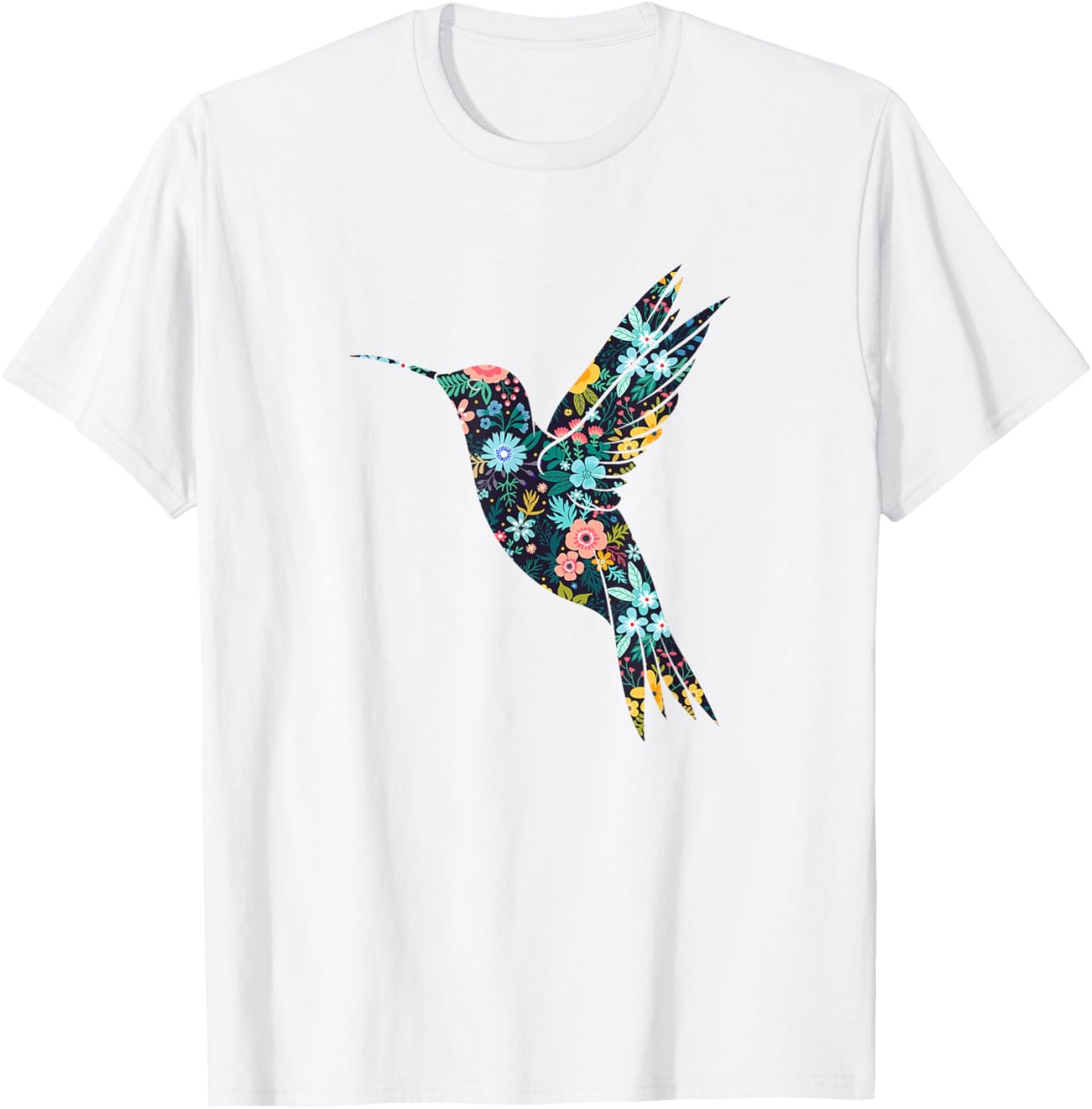 Floral Hummingbird Silhouette Girls Graphic T-Shirt - T-Shirt | White