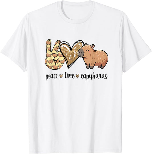 Kawaii Kids Peace Love Meme Lover Capybara T-Shirt - T-Shirt | White