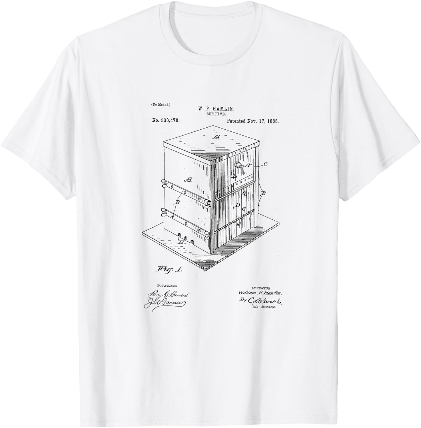 Vintage Patent Print 1885 Bee Hive Beekeeper Gift T-Shirt - T-Shirt | White