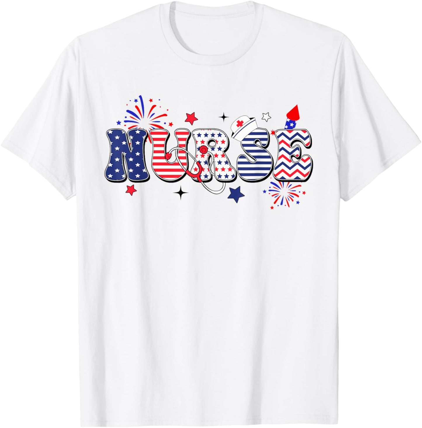 Nurse Patriotic 4th Of July Women Men T-Shirt - T-Shirt | White