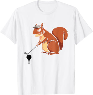 Funny Golfer Squirrel With A Golf Club - Golfing Squirrel T-Shirt - T-Shirt | White