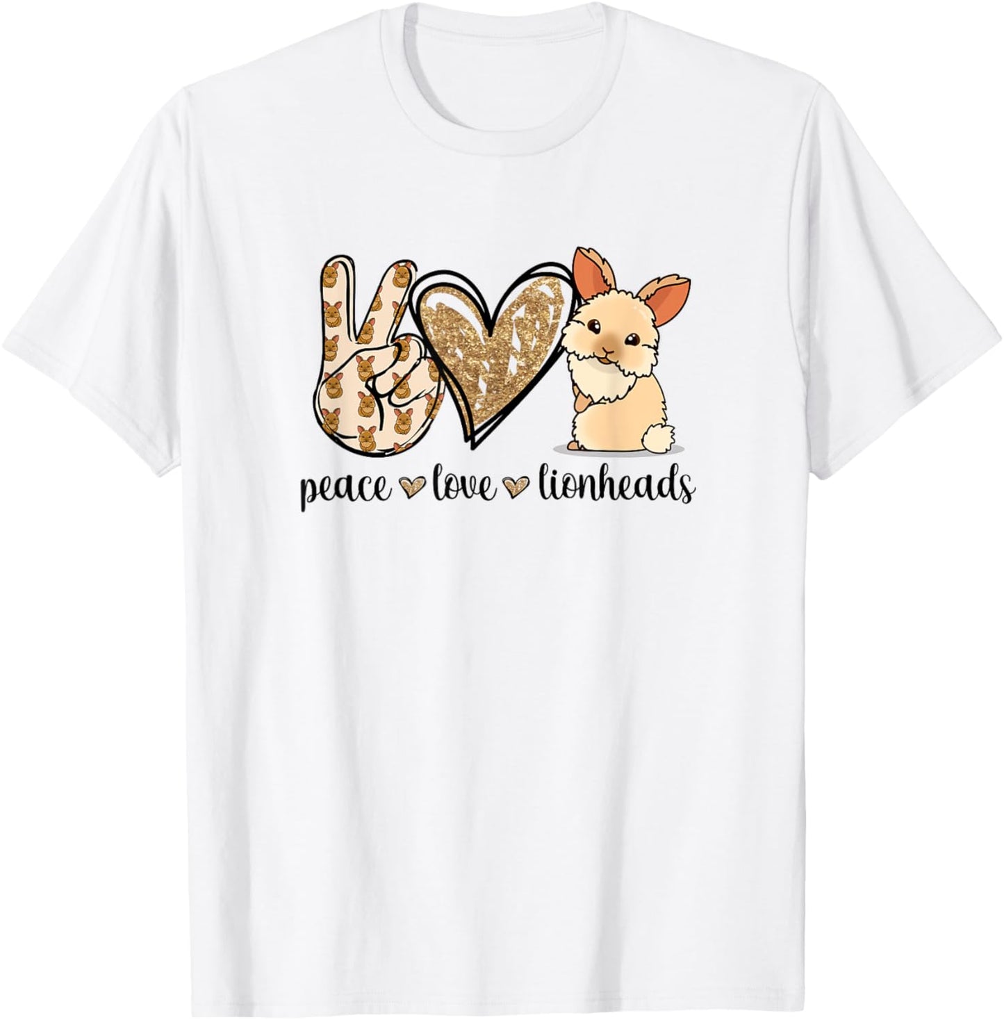 Cute Kawaii Peace Love Lionhead Rabbit Lover T-Shirt - T-Shirt | White