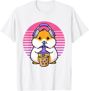 Retro Boba And KPop Shirt Kawaii Hamster K-Pop Merchandise T-Shirt - T-Shirt | White