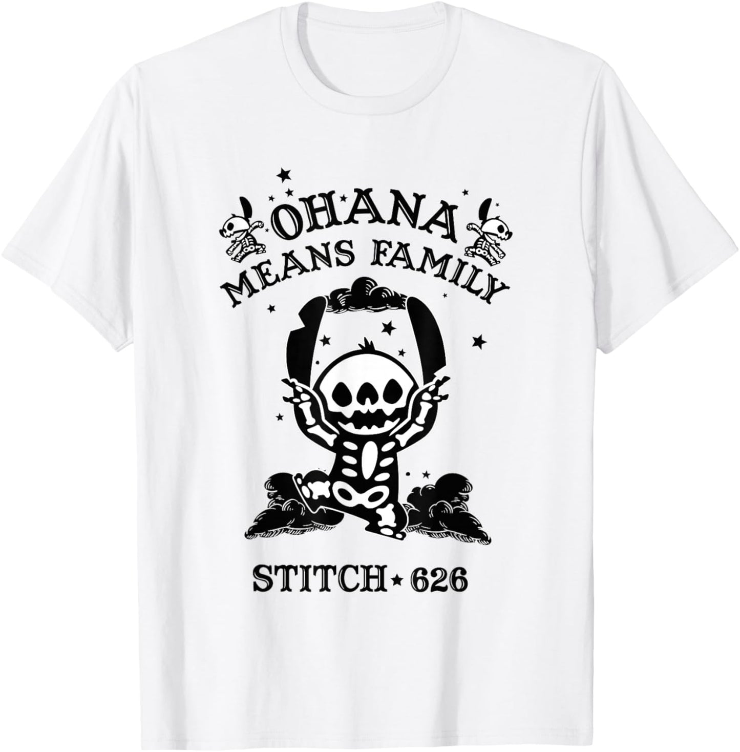Disney Lilo & Stitch Halloween Ohana Means Family Skeleton T-Shirt - T-Shirt | White