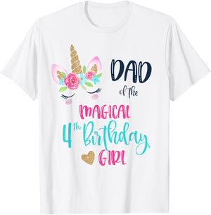 Unicorn Dad of the 4th Birthday Girl Shirt Matching Papa T-Shirt - T-Shirt | White