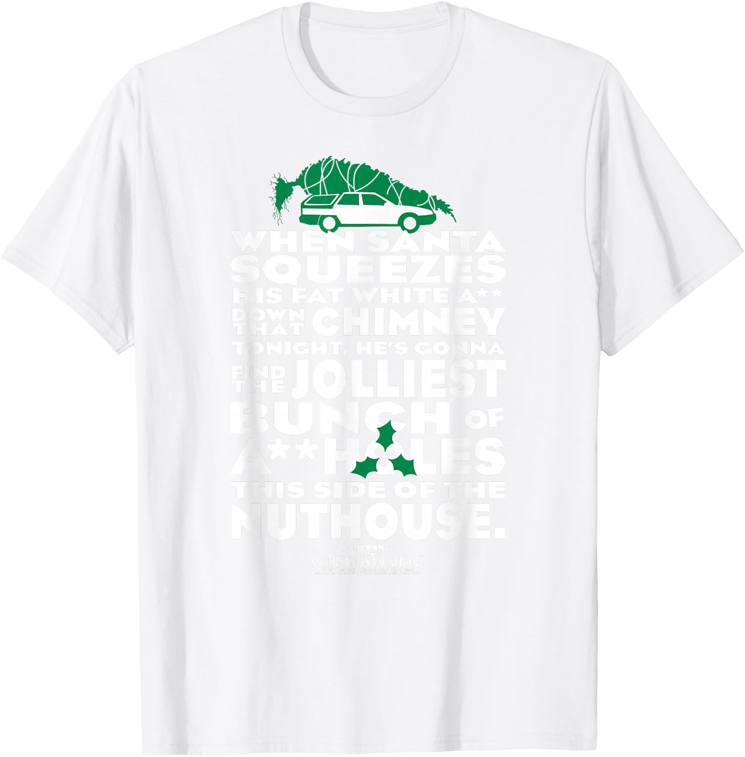 Warner Bros. Christmas Vacation Jolliest Bunch - Women's Small Red Short Sleeve Cotton Polyester T-Shirt - T-Shirt | White