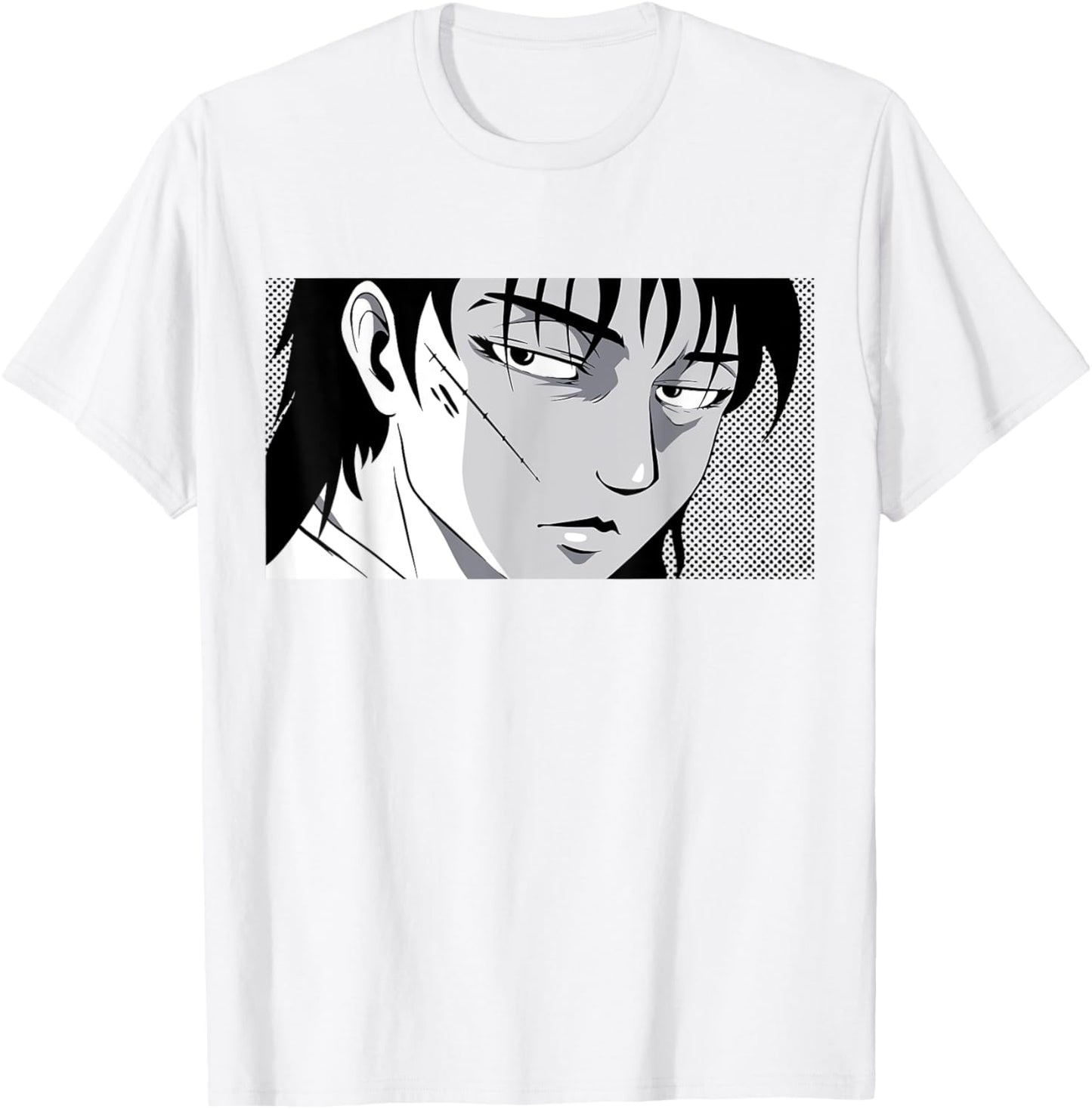 Badass Anime Boy Mysterious Manga Face Edgy Black White Art T-Shirt - T-Shirt | White