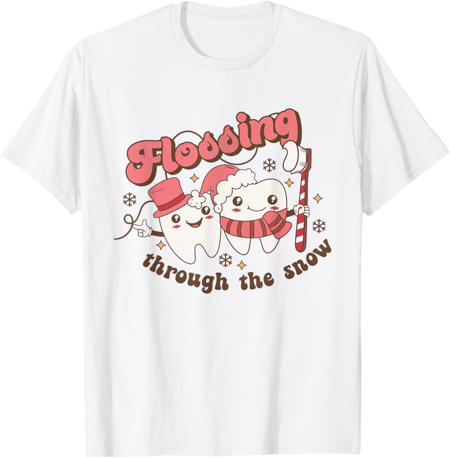 Flossing Through The Snow Dental Hygienist Christmas Dentist T-Shirt - T-Shirt | White