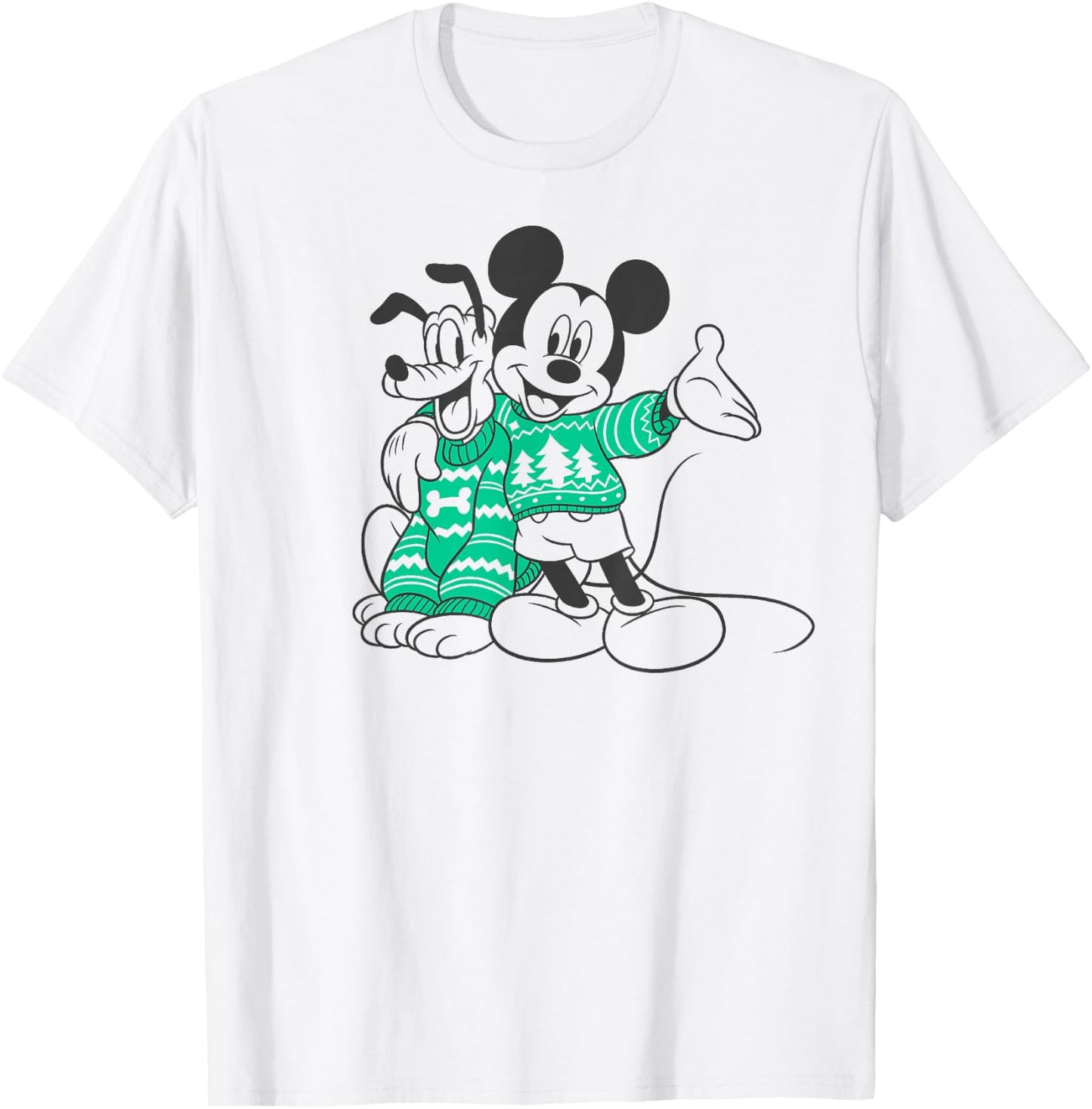 Disney Mickey And Pluto Christmas Outline T-Shirt - T-Shirt | White