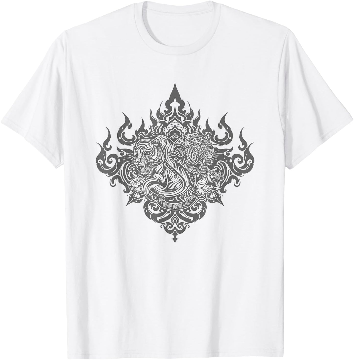 Sak Yant Muay Thai MMA Tattoo Twin Tiger Martial Art Boxing T-Shirt - T-Shirt | White