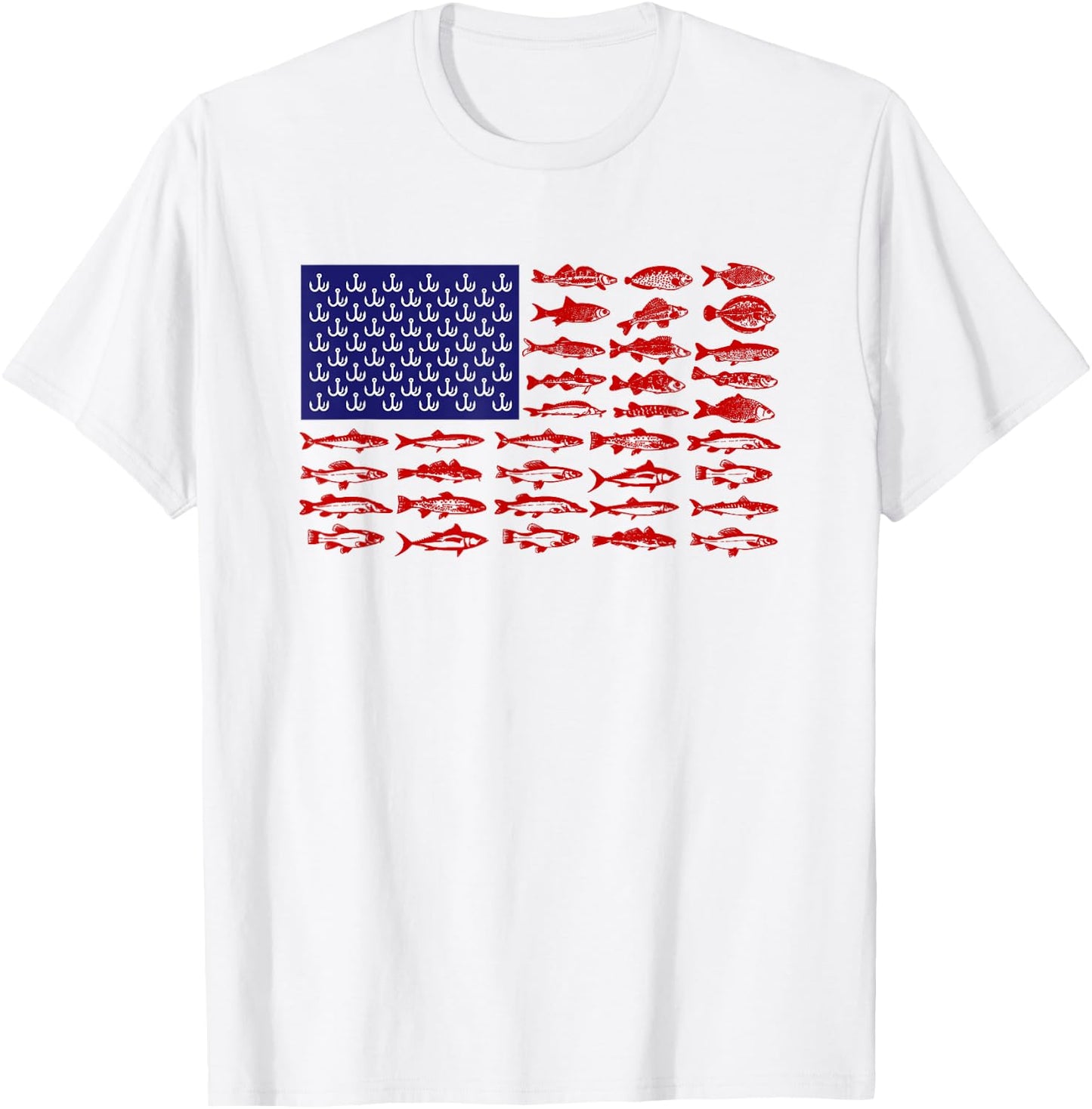 Fish American flag Patriotic Fishing 4th of July Kids Men T-Shirt - T-Shirt | White