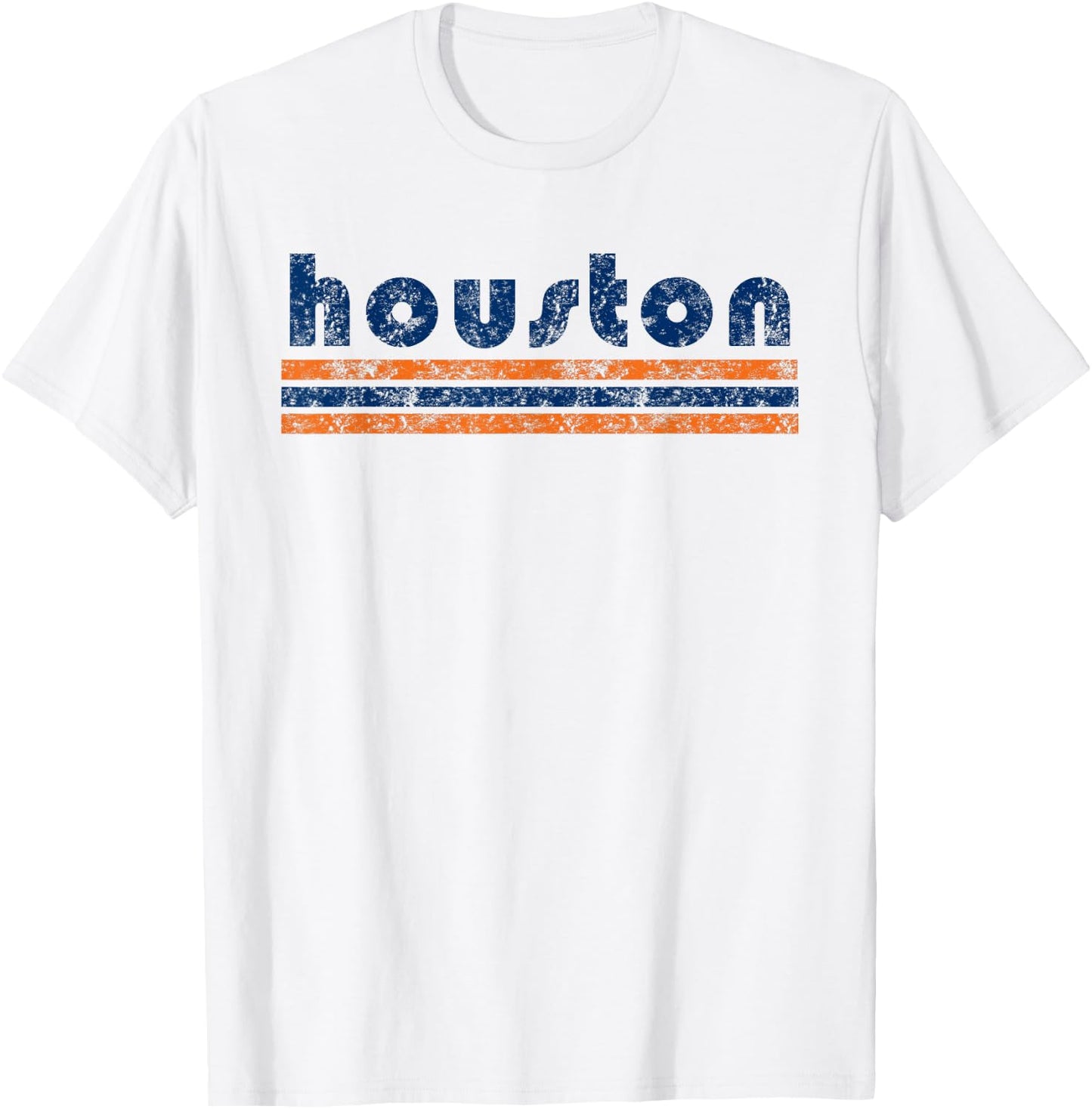 Houston Texas Retro Three Stripe Weathered Vintage T-Shirt - T-Shirt | White