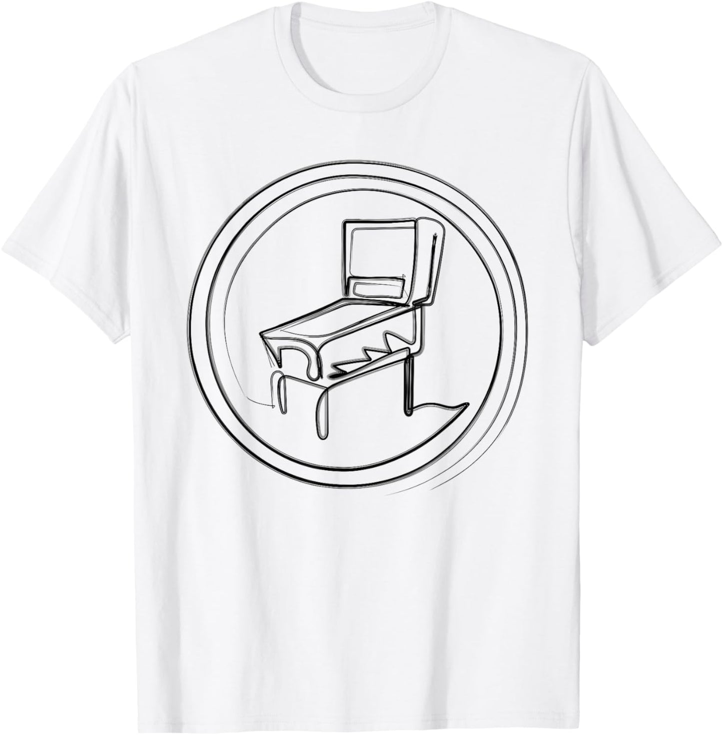 Pinball Machine Badge Minimalist One Line Drawing T-Shirt - T-Shirt | White