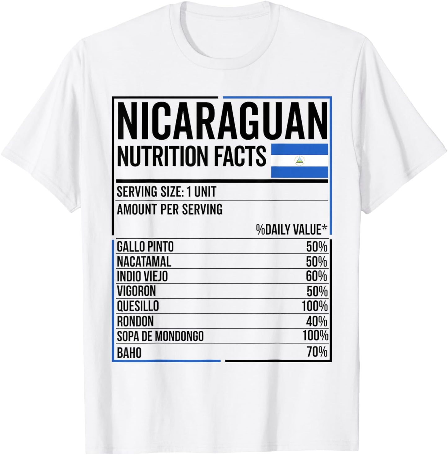 Nicaraguan Nutrition Facts Nica Camiseta Nicaragua Nicayo T-Shirt - T-Shirt | White